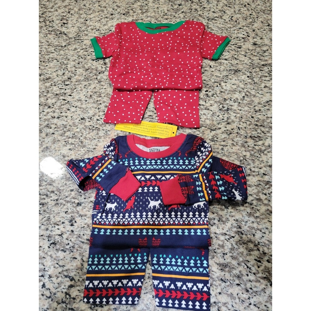 Lot Of 2 Size 4T Spotted Zebra Holiday Style Pajama Outfits (2Pants & 2Tops)
